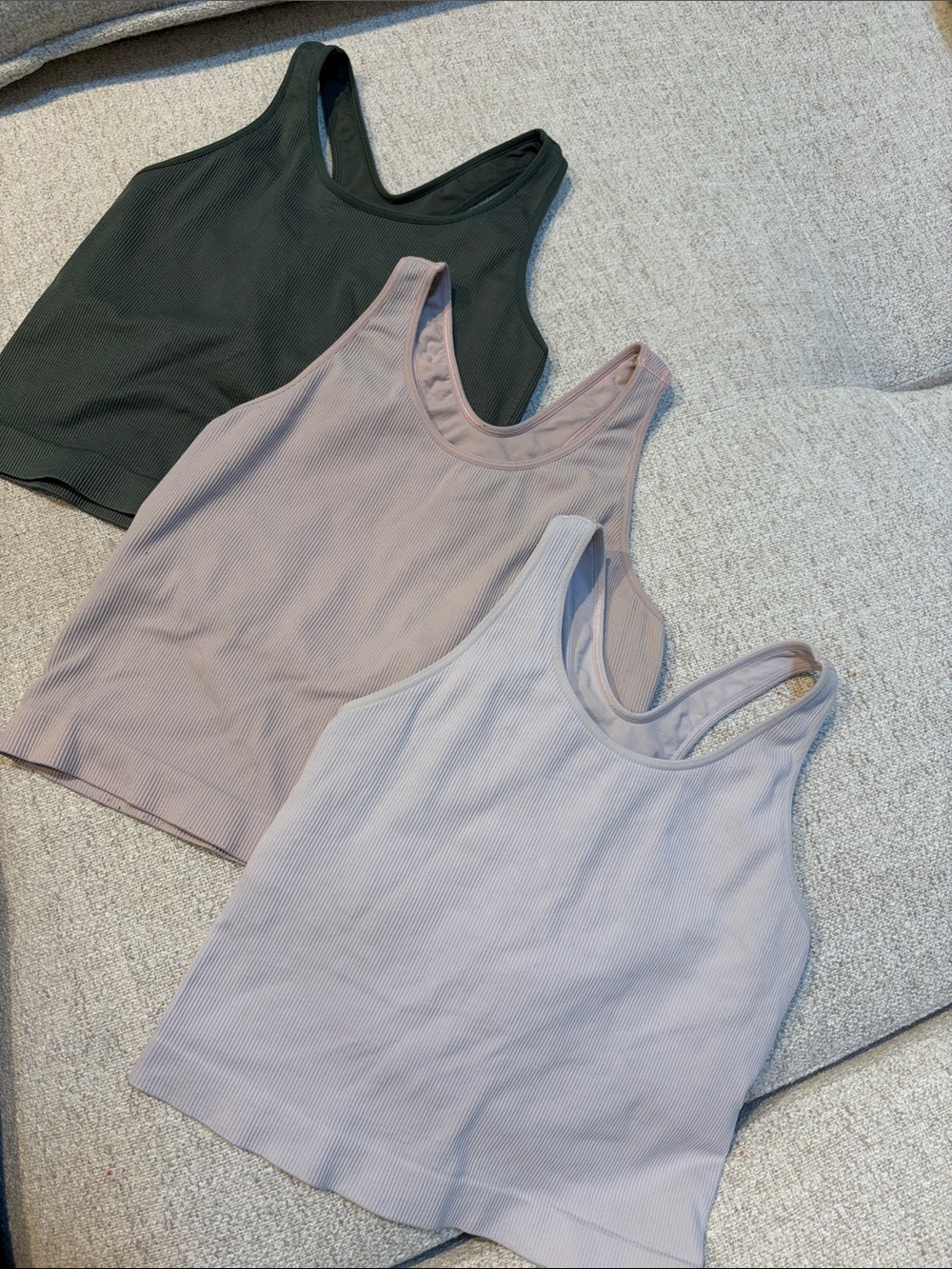 Bundle of THREE: DSG Olive, Mauve, and Pale Pink Athletic Racerback Bra Tanks